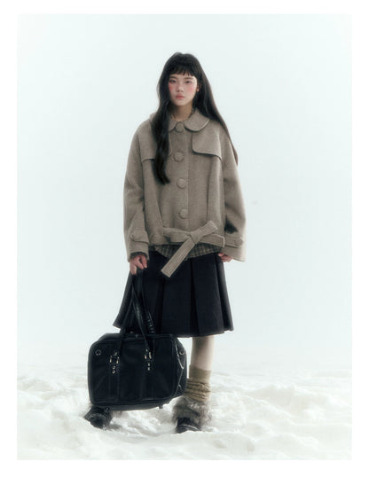 Short Cocoon Wool-Blend Coat (Taro Purple / Oatmeal Gray)