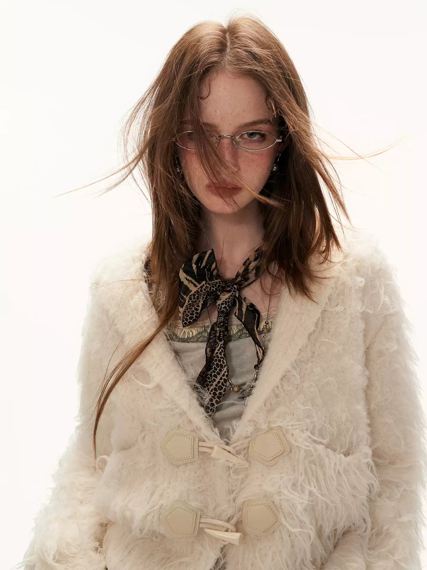MAMC - Oversized White Loop-Knit Collared Cardigan WE902