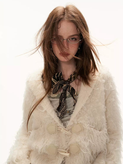 MAMC - Oversized White Loop-Knit Collared Cardigan WE902