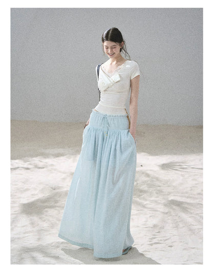 "White Tea Under the Moonlight" White Lace V-Neck Top