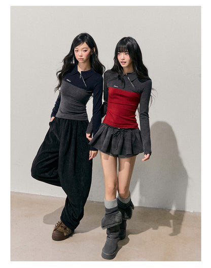少也眼 “Undercurrents of Time” Slim-Fit Long-Sleeve Polo Knit Top