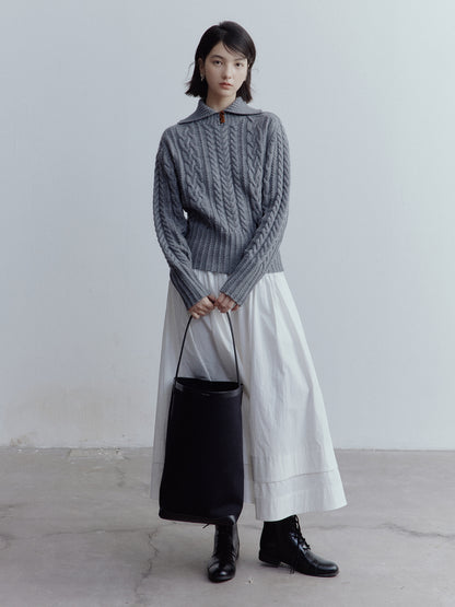 FUSSED Everyday Nerd Pleated Cotton Midi Skirt in Mist White FOF-25SS172a