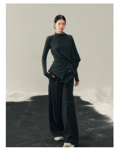 少也眼 "She Outshines the Fireworks" Charcoal Asymmetrical Wrap Top