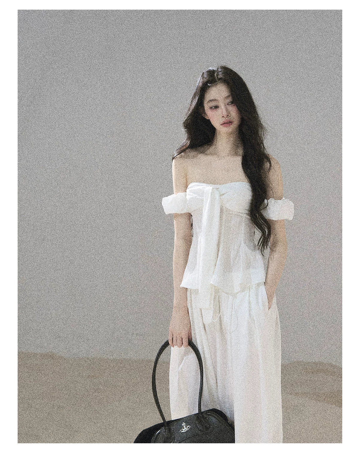 "Lazy Soliloquy" White Peplum Top & Wide-Leg Pants Set