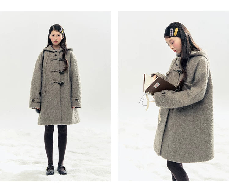 "Pinecone Post" Frost Gray Hooded Down Duffle Coat
