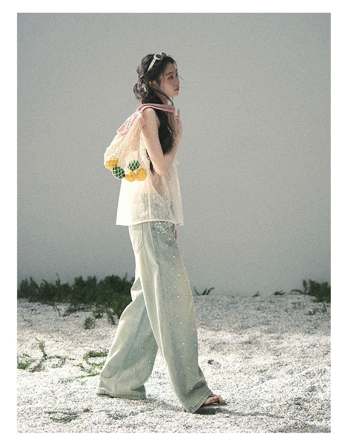 “Shattered Glasslight Veil” Cream Lace Halter Twinset Top