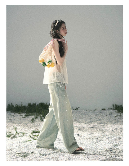 “Shattered Glasslight Veil” Cream Lace Halter Twinset Top