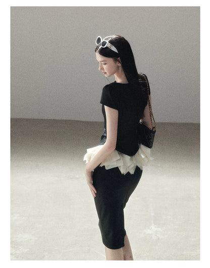 "Her Black & White Poem" Elegant Contrast Two-Piece Set