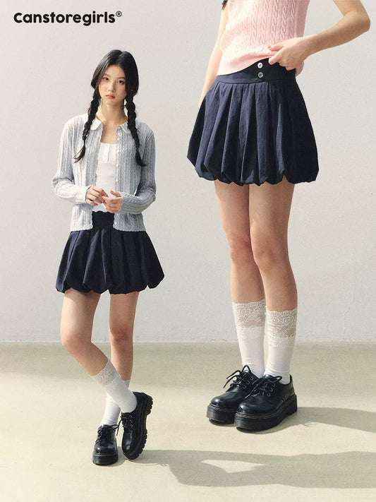 "Milky Pleats Mood" Bubble Hem Pleated Mini Skirt LL2026008