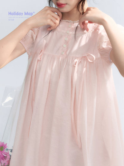 "Little Princess" Strawberry Pink Lace Bow Bubble Hem Midi Dress