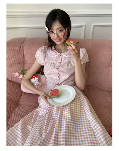 “Pink Plaid Daydream” Pink Plaid Skirt Set