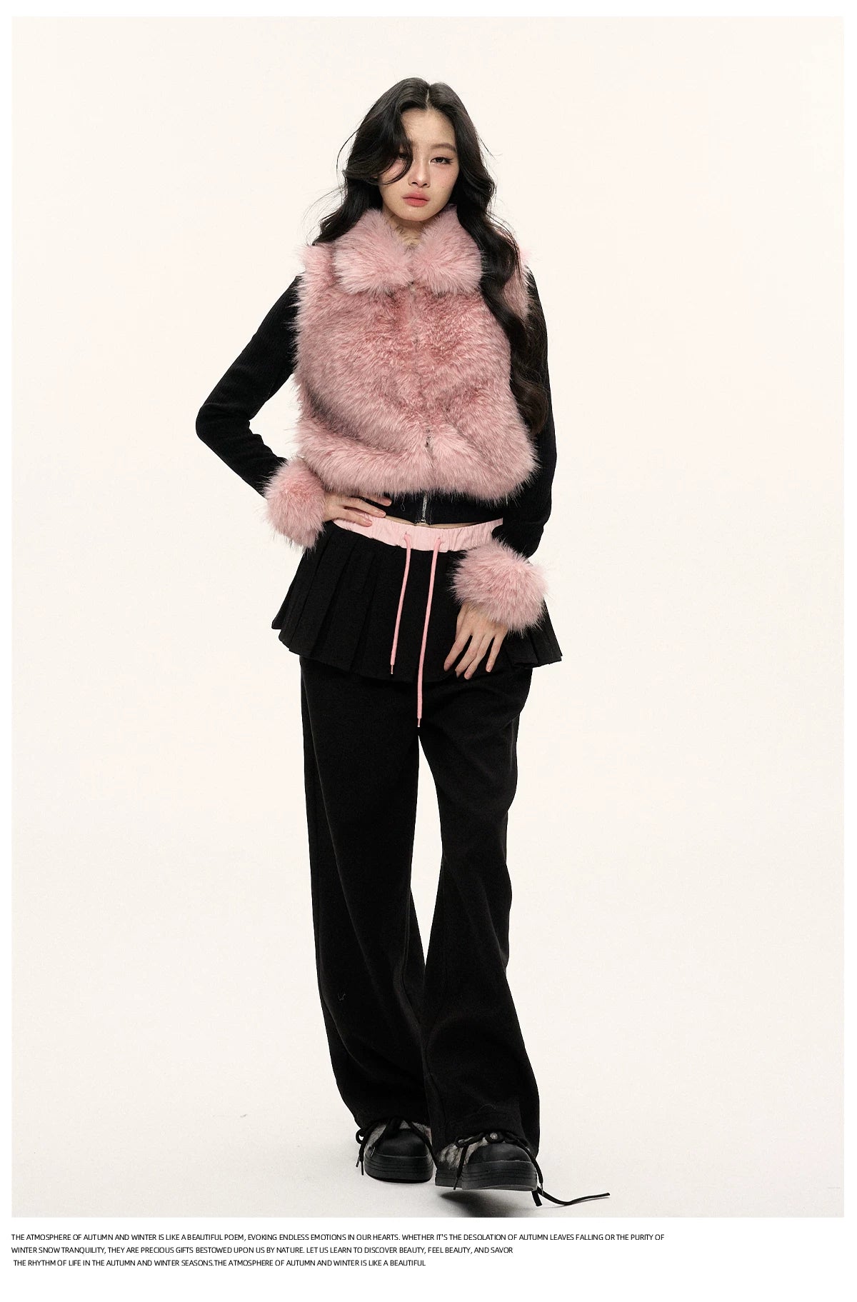 JN's DESIGN - Black & Pink Color-Block Faux Fur Jacket