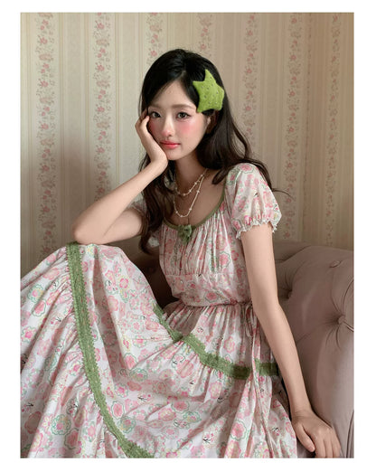 “Wildflower Green Grape” Pink Floral Tiered Dress