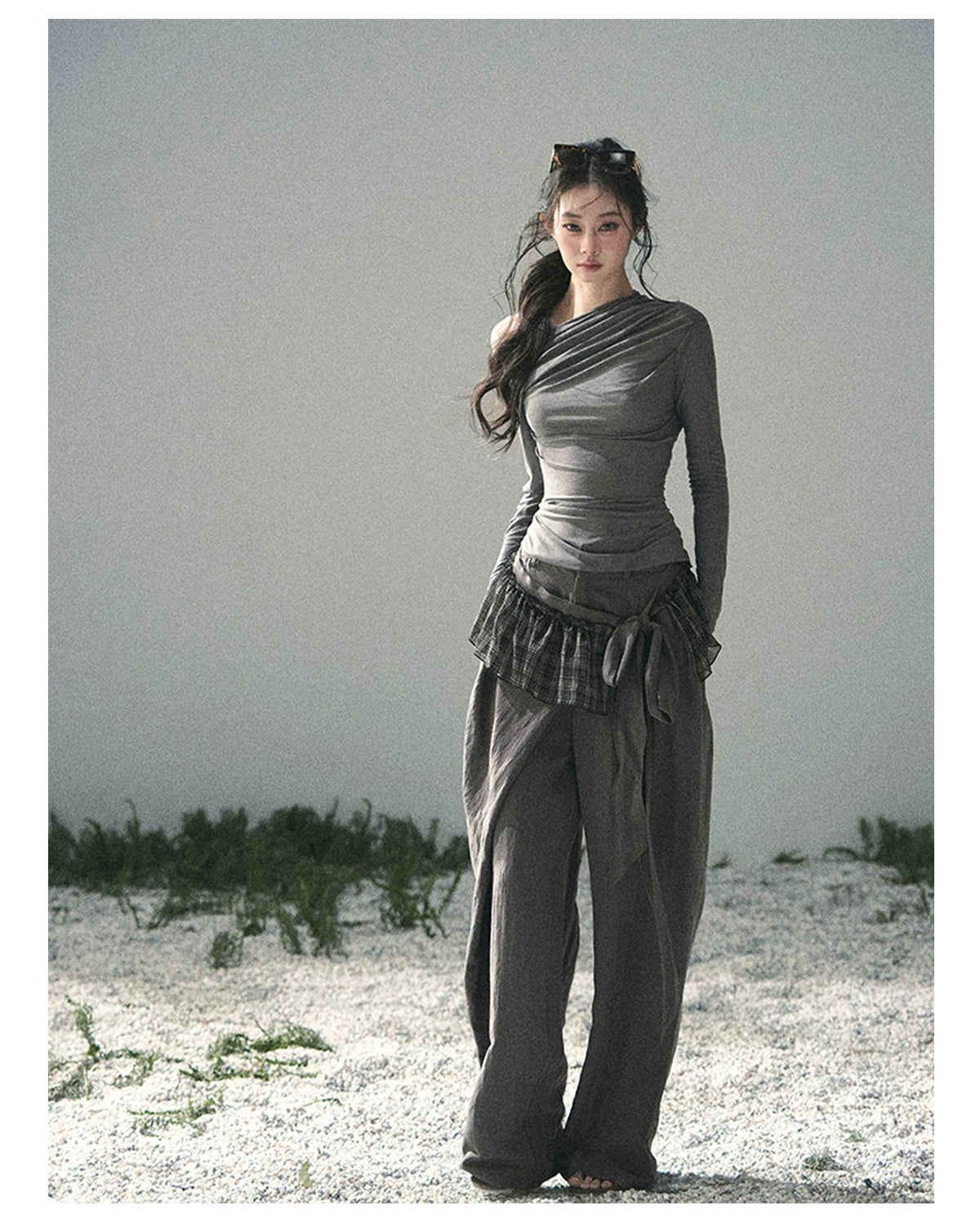 “Where Shadow Walks Beside Light” Dusk Gray Asymmetrical Top