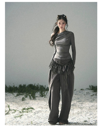 “Where Shadow Walks Beside Light” Dusk Gray Asymmetrical Top
