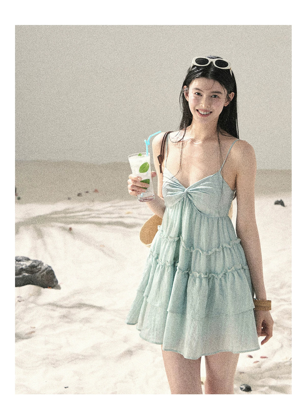 "Mossy Stone Steps" Primrose Green Tiered Cami Mini Dress