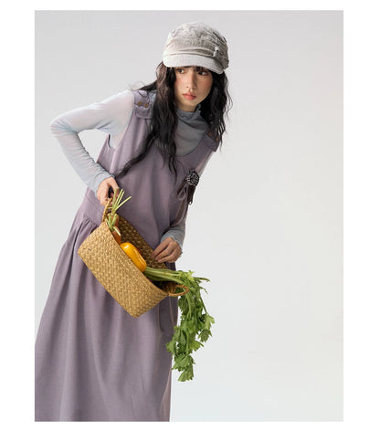 [CAN] "Violet Floral Bow" Purple Lace-Trim A-Line Pinafore Dress