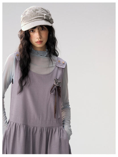 [CAN] "Violet Floral Bow" Purple Lace-Trim A-Line Pinafore Dress