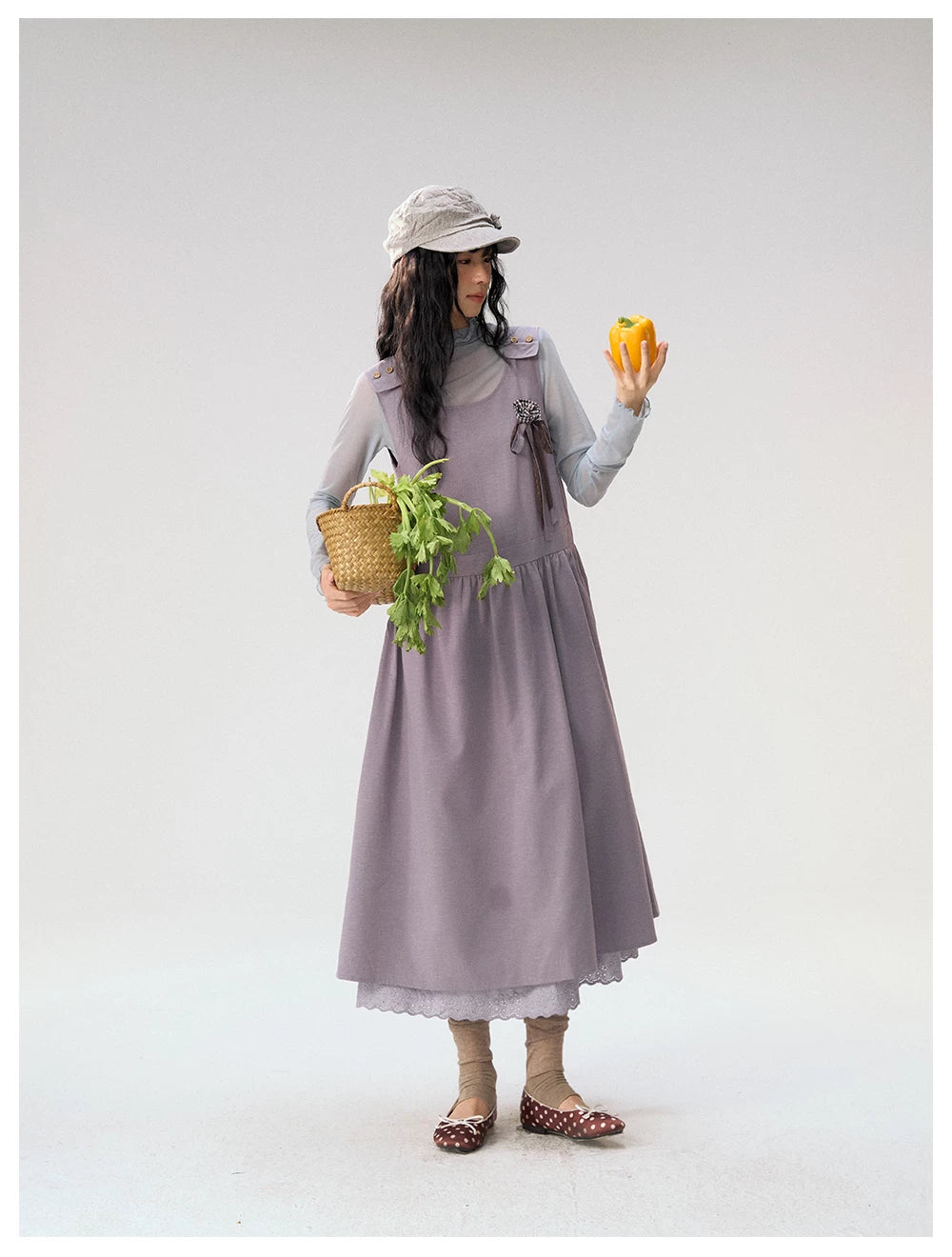 [CAN] "Violet Floral Bow" Purple Lace-Trim A-Line Pinafore Dress