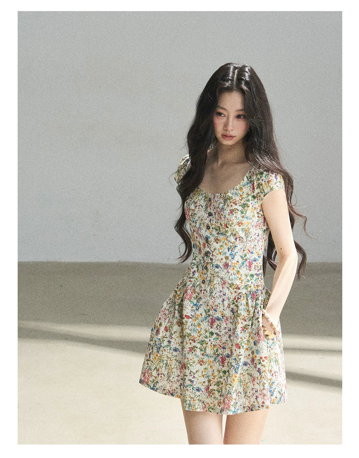 "Bloom in Full Glory" Dutch Cream Floral Puff Mini Dress