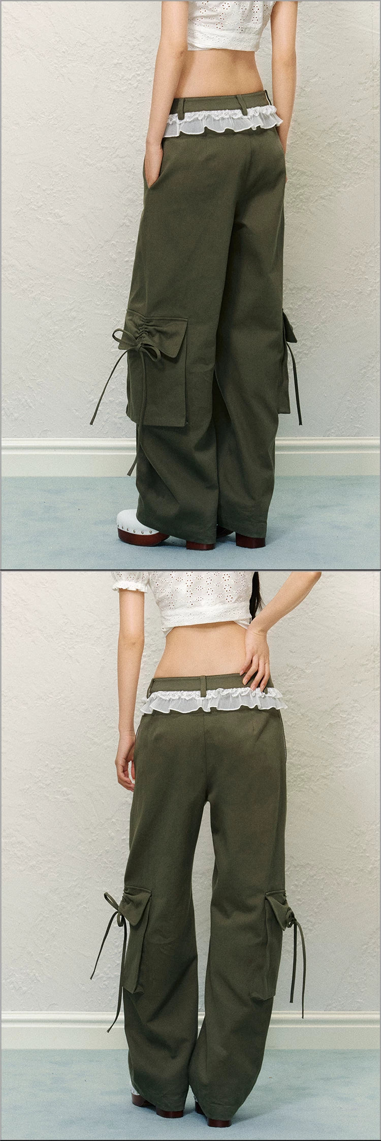 "Field Notes" Contrast Pocket Drawstring Cargo Pants (Army Green/ Grape Purple)