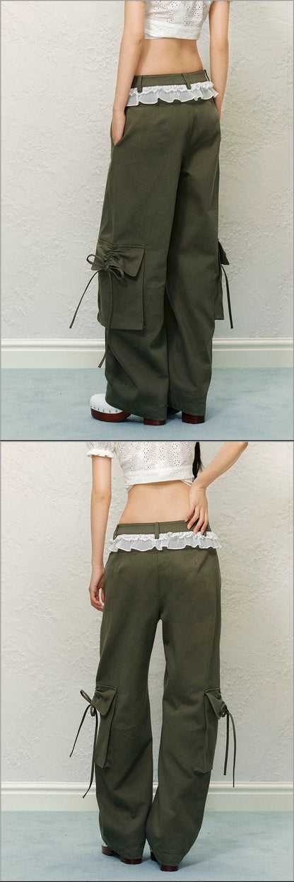 "Field Notes" Contrast Pocket Drawstring Cargo Pants (Army Green/ Grape Purple)