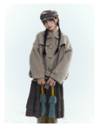 Short Cocoon Wool-Blend Coat (Taro Purple / Oatmeal Gray)