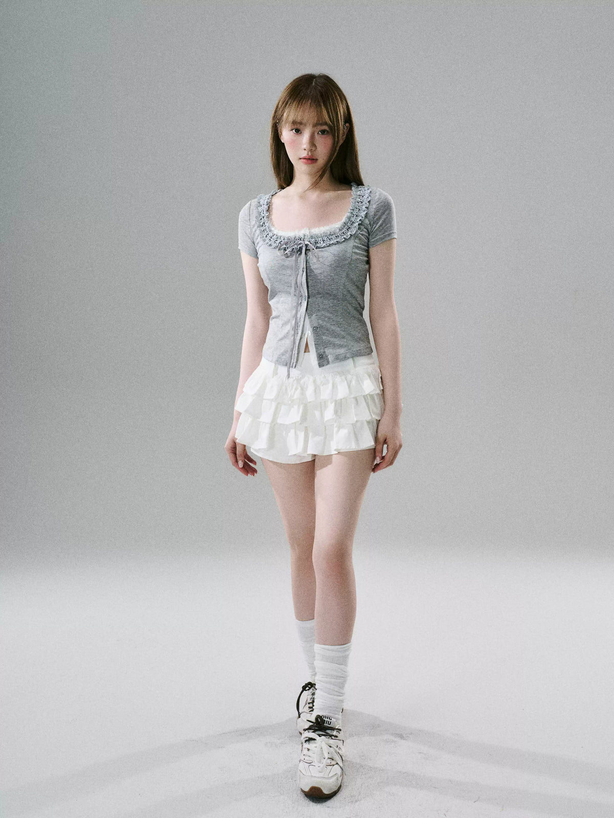 LOST FOREST - White Cotton Ruffle Utility Skirt
