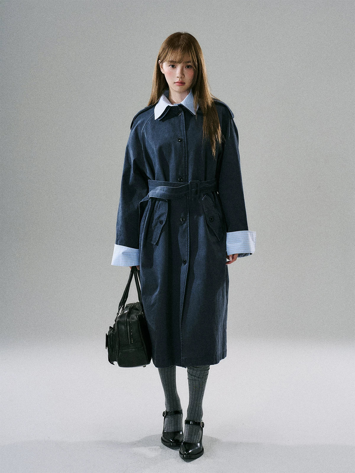 LOST FOREST - Deep Navy Washed Cotton Detachable Trench Coat