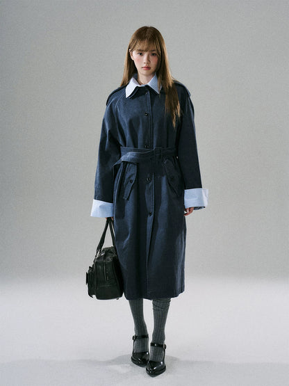 LOST FOREST - Deep Navy Washed Cotton Detachable Trench Coat