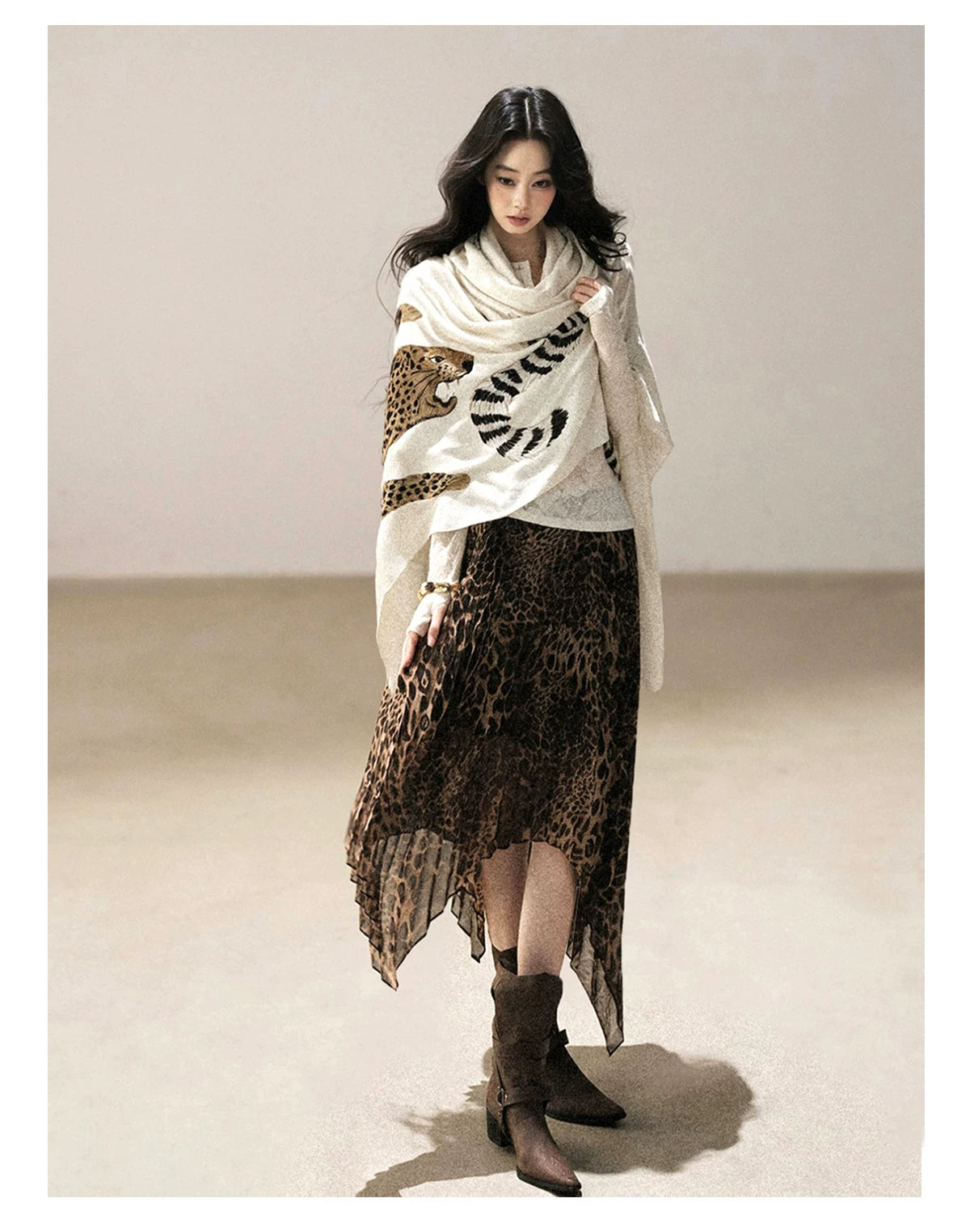 AOMALM - Korean-Style Leopard Print Shawl Scarf