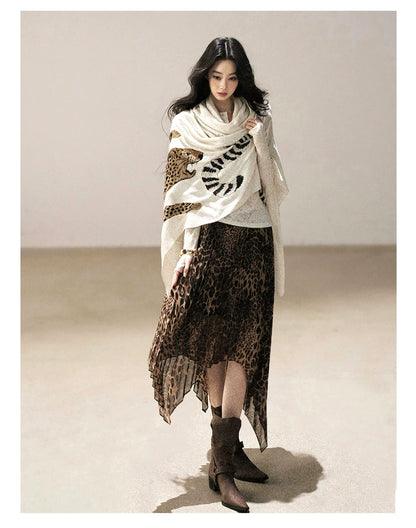 AOMALM - Korean-Style Leopard Print Shawl Scarf