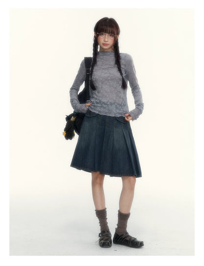 “Everyday Mist” Jacquard Lace Layering Top ( Ivory / Fog Gray )