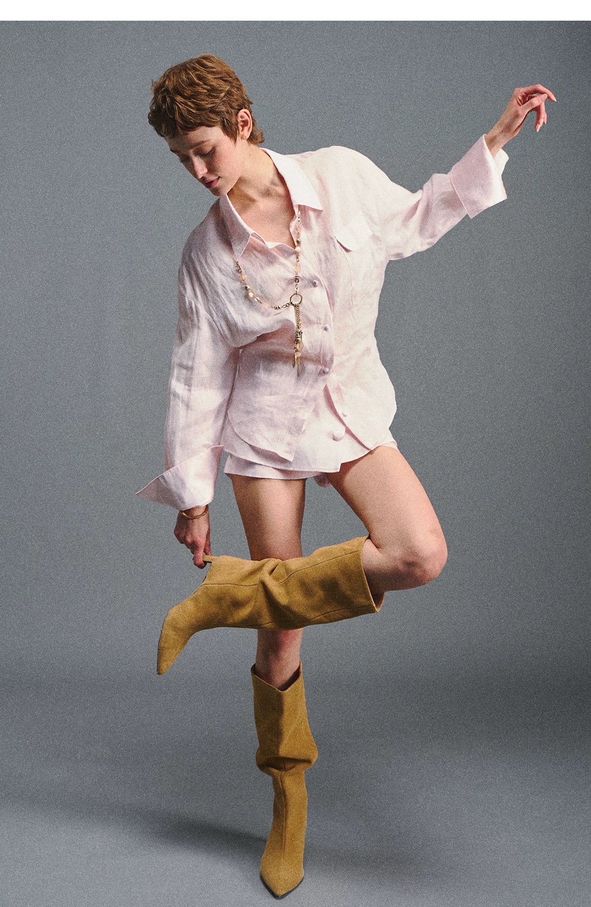 "Blush Breeze" Pink Linen Shirt & Layered A-Line Skort Set