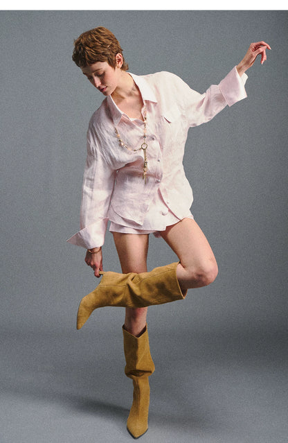 "Blush Breeze" Pink Linen Shirt & Layered A-Line Skort Set