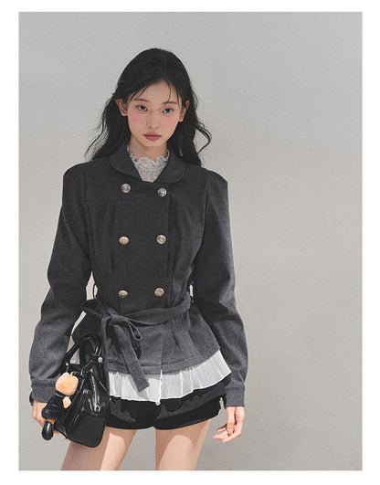 少也眼 "Twilight Whispers" Hepburn-Style Waist-Cinch Blazer