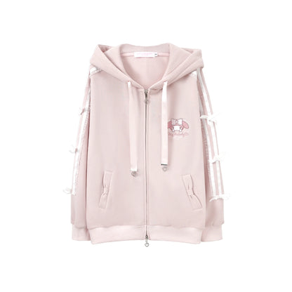 KYOUKO - Pink Embroidered Hooded Zip-Up Jacket