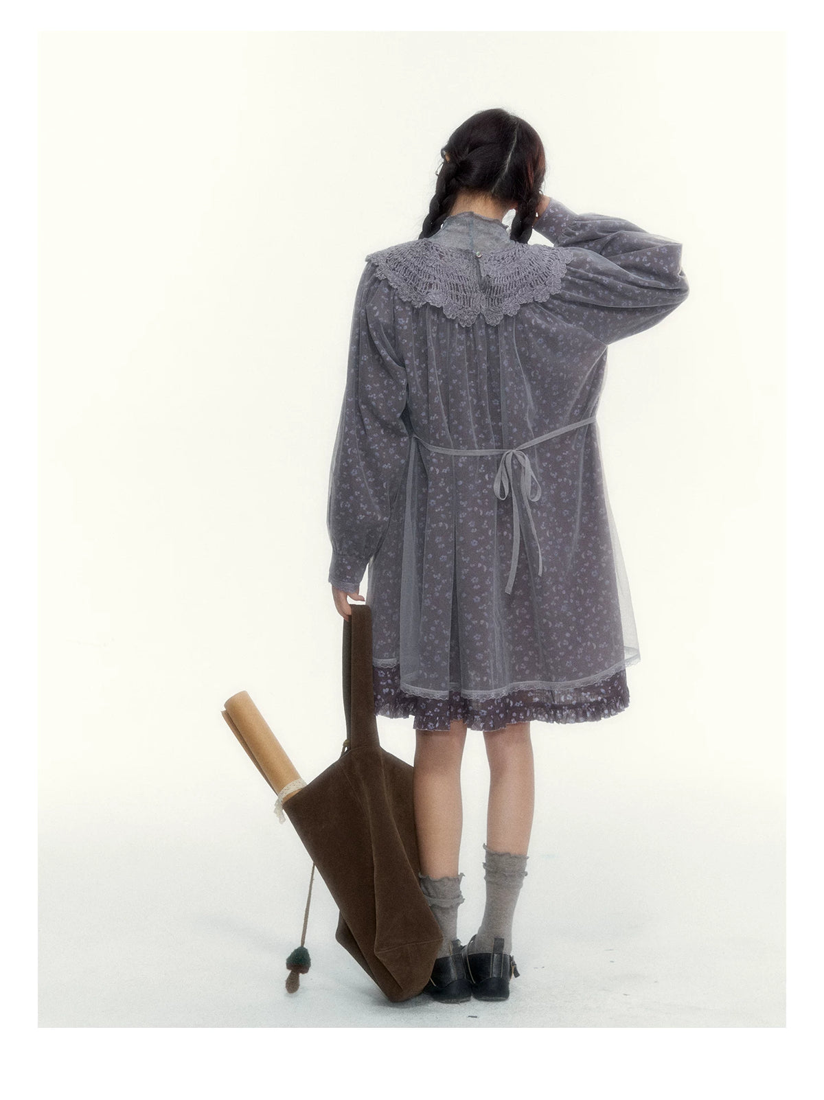 “Everyday Mist” Jacquard Lace Layering Top ( Ivory / Fog Gray )