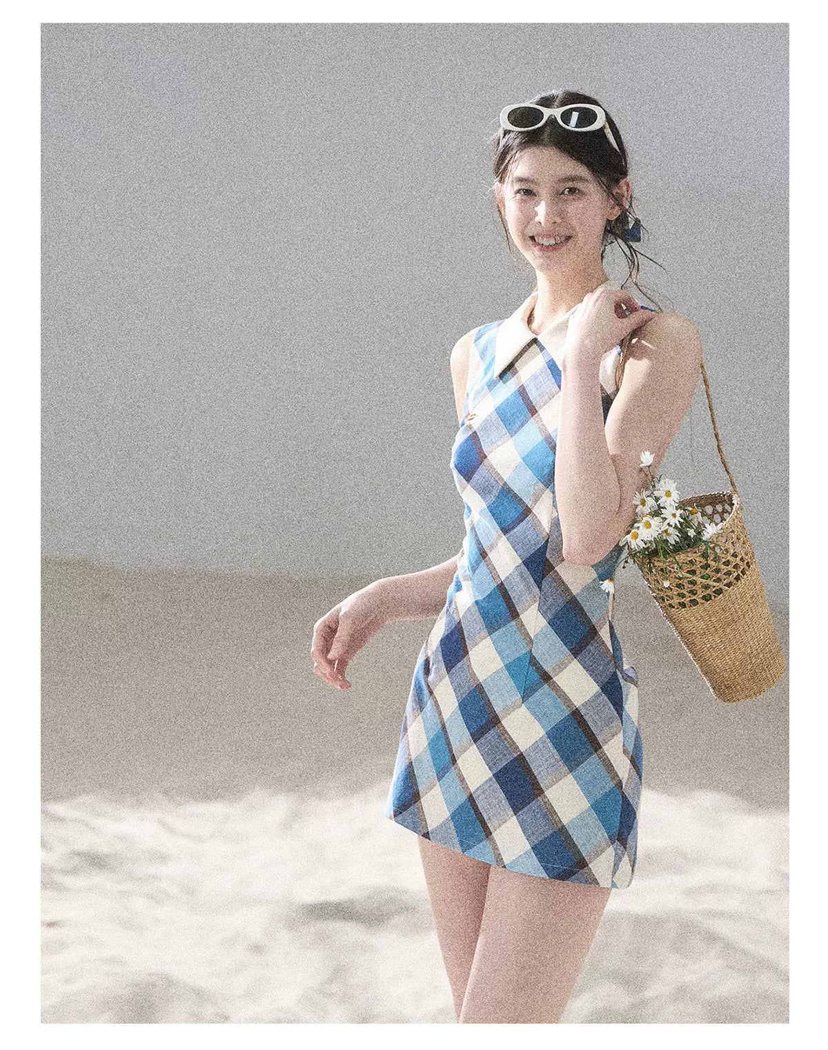"Sunset by the Shore" Vintage Blue Plaid Polo Mini Dress 358648564