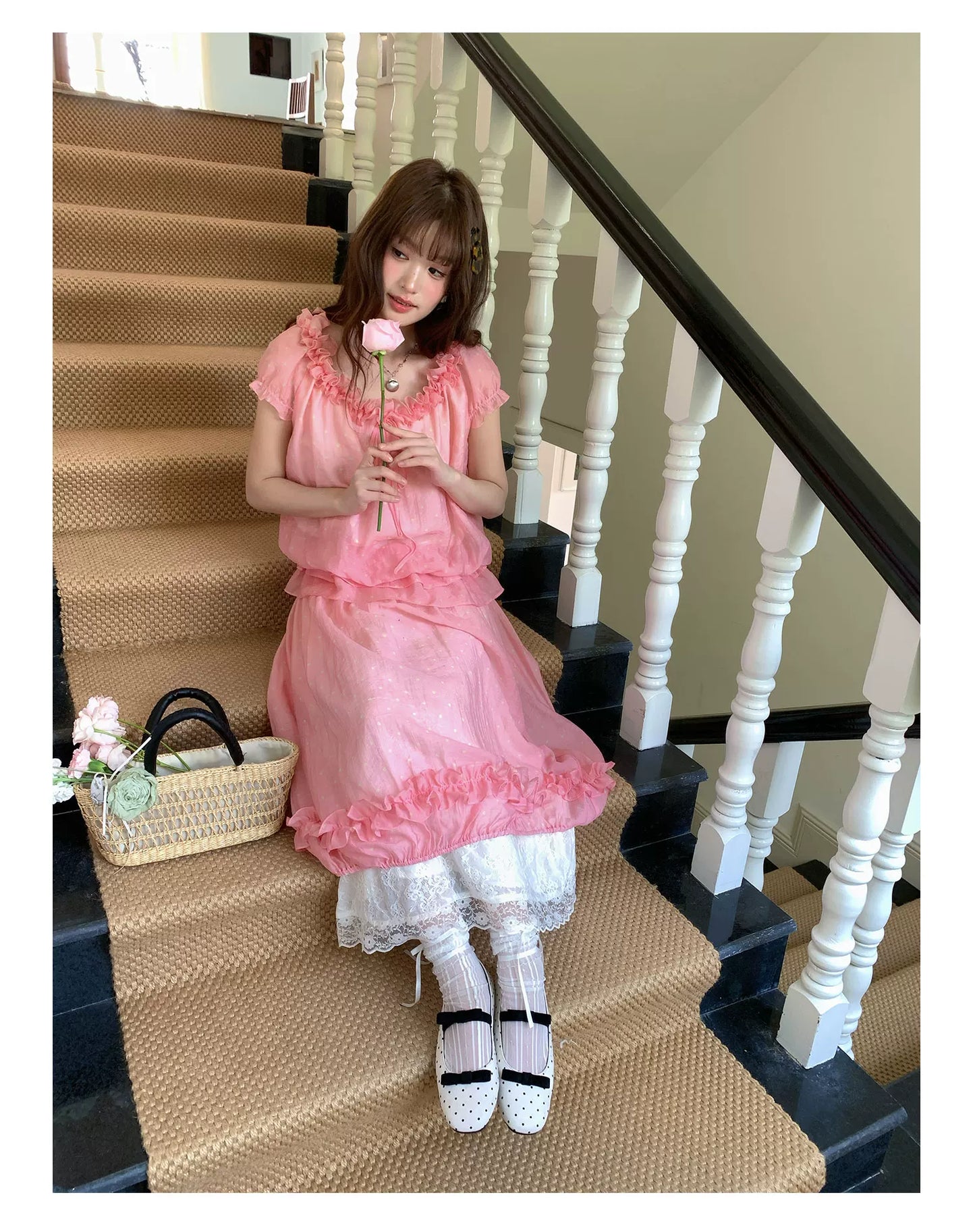 [RF] “Peach Picnic Reverie” Pink Plaid Two-Piece Skirt Set