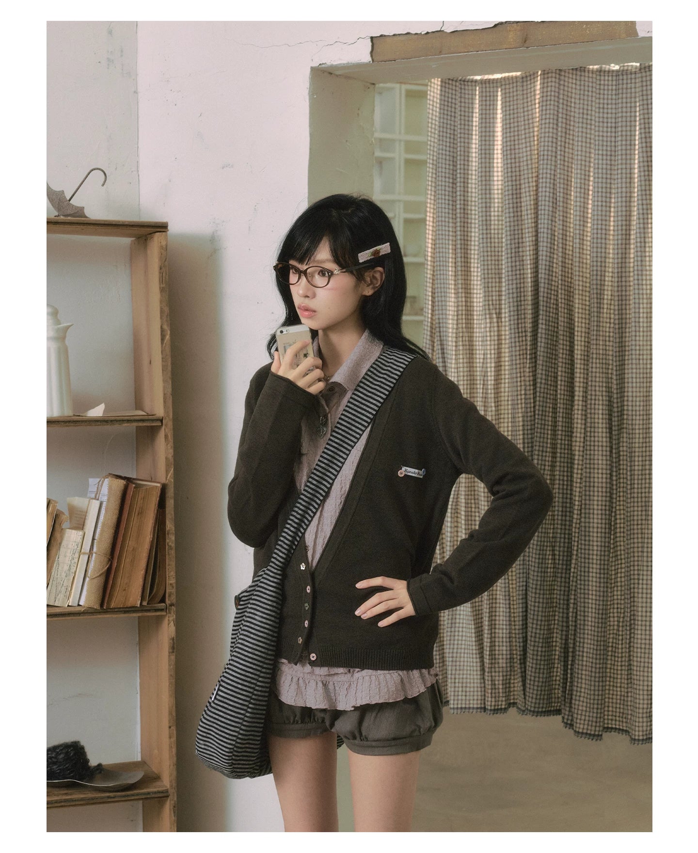 "Sage Whisper" Autumn Layered Collection (Knit Cardigan / Ruffle Shirt / Bubble Shorts)