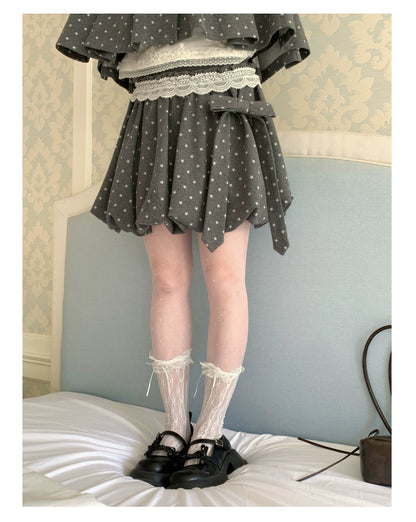 [RF] “Starlit Gray Tones” Gray Vintage Polka Dot Pleated Skirt Two-Piece Set