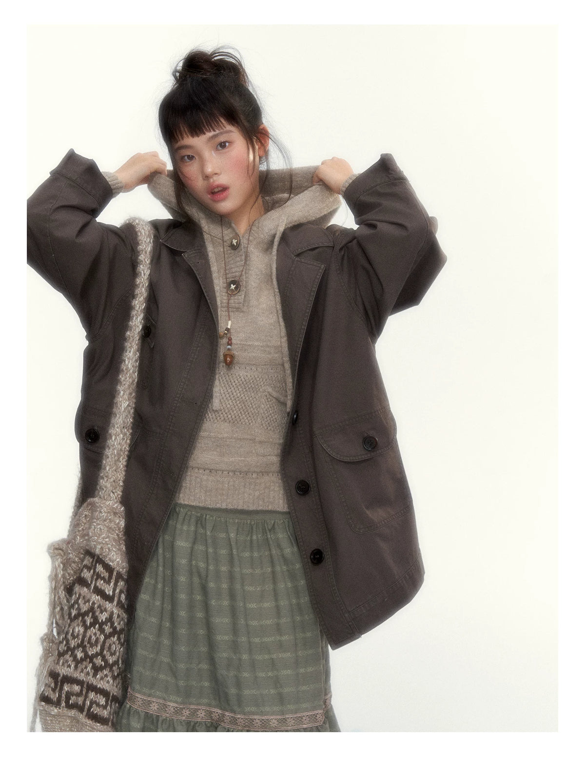 Dark Coffee Brown Washed Cotton Utility Jacket