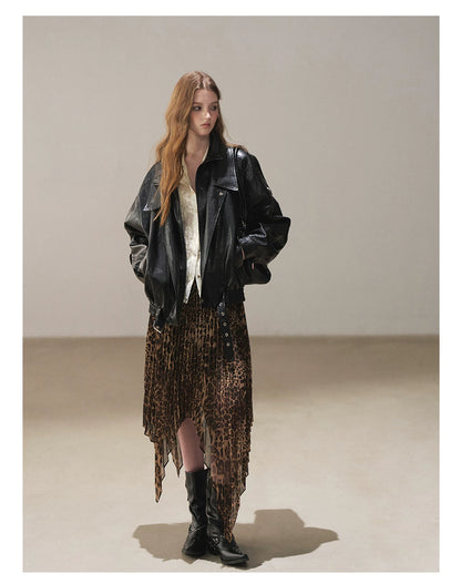 AOMALM - "Solo Journey" Quiet Black Oversized PU Moto Jacket