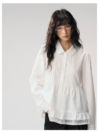 [CAN] "Misty Gardenia" White Lace Ruffle Doll Collar Blouse