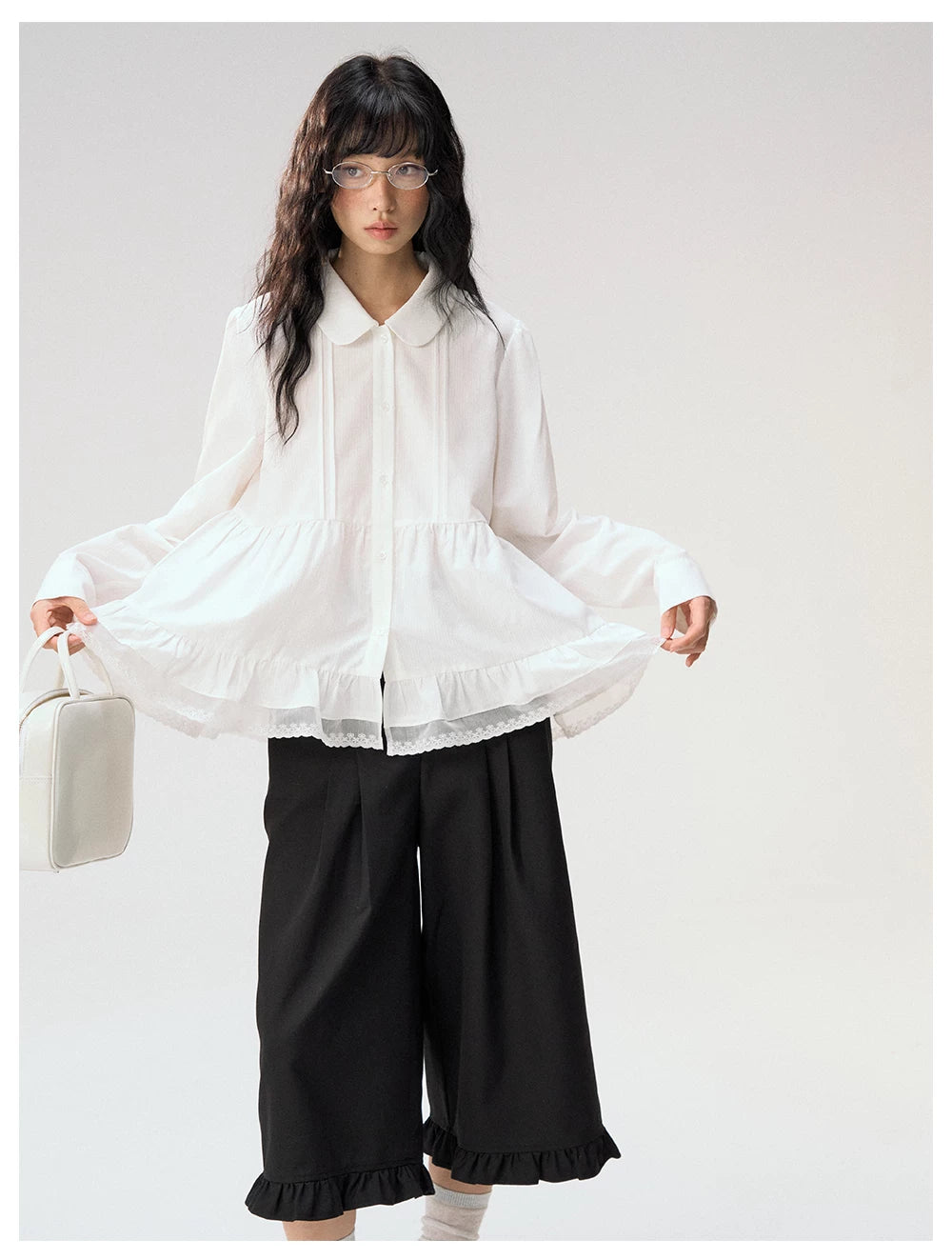 [CAN] "Misty Gardenia" White Lace Ruffle Doll Collar Blouse