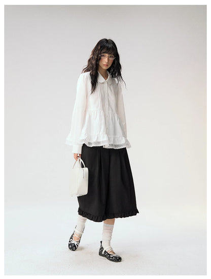 [CAN] "Misty Gardenia" White Lace Ruffle Doll Collar Blouse