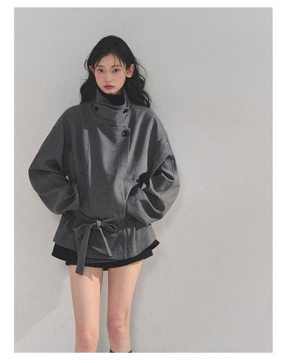 少也眼 “First Snow, Softened” Hepburn-Style Winter Trench Coat - Gray 941615