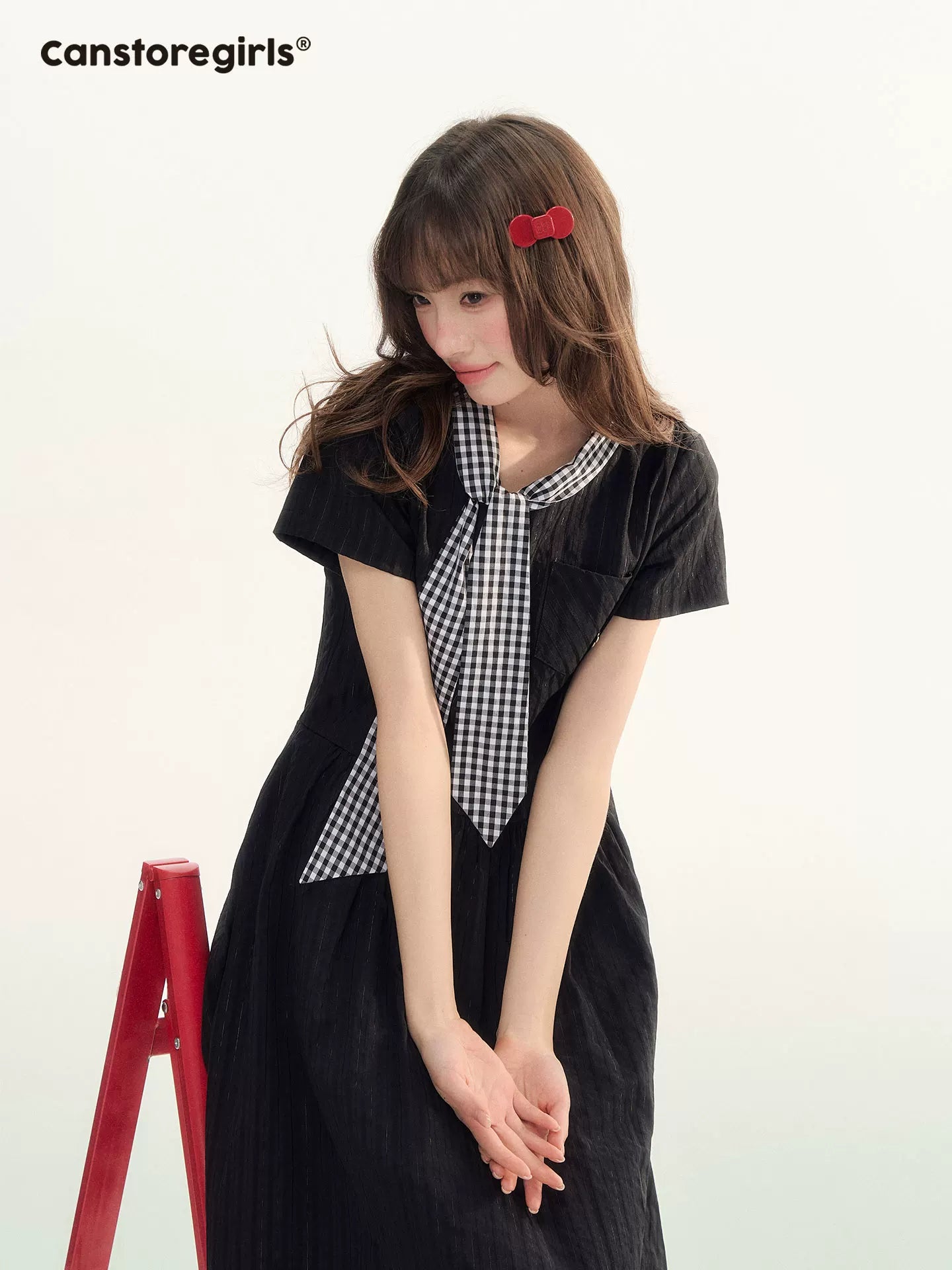 "Summer Ribbon Letter" Tie-Neck Preppy Dress LL2026016