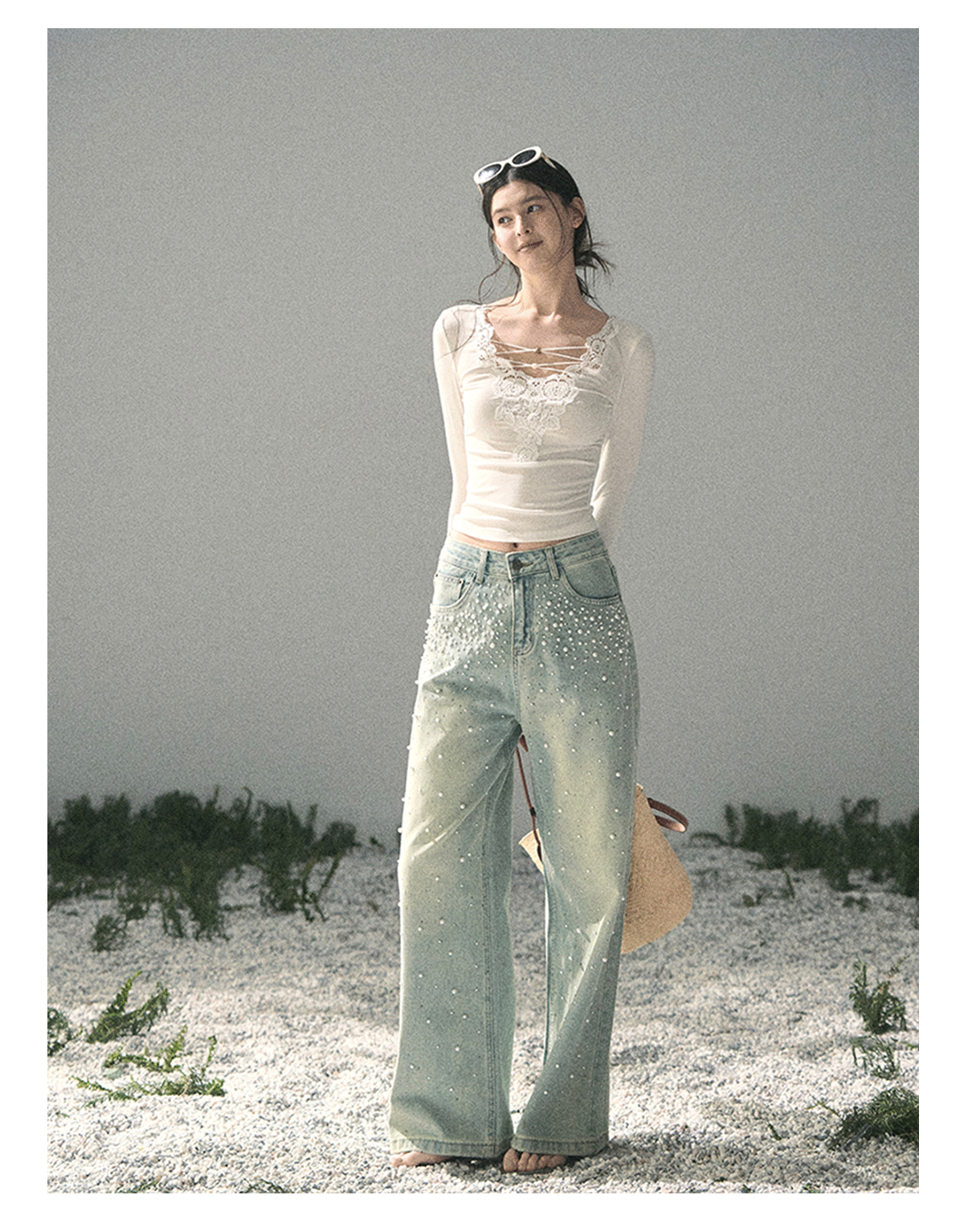 “Lace Summer Haven” Frost White Lace V-Neck Top